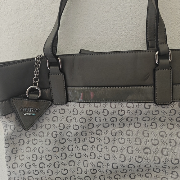 GUESS Grey Monogram Tote Shoulder Bag - Picture 2 of 3